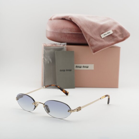 Miu Miu Accessories - Miu Miu MUA54S ZVN80O Oval Sunglasses – Pale Gold\Clear Gradient Light Blue